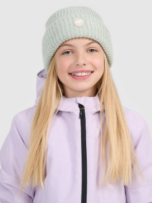 4F Czapka beanie odblaskowa dziewczęca - turkusowa