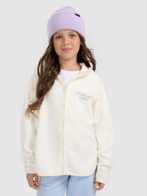 4F Polar loose z kapturem dziewczęcy - biały