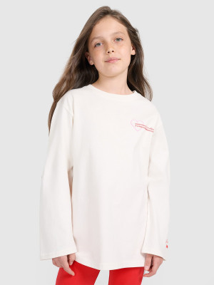 4F Longsleeve oversize z nadrukiem dziewczęcy - biały