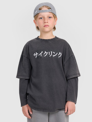 4F Longsleeve oversize z nadrukiem chłopięcy - szary