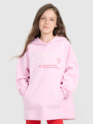 4F Bluza dresowa oversize nierozpinana z kapturem dziewczęca - różowa