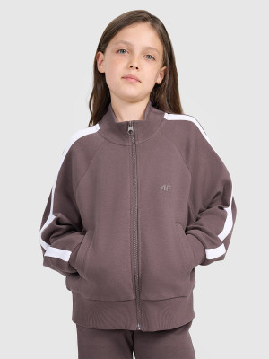 4F Bluza dresowa rozpinana bez kaptura dziewczęca - brązowa