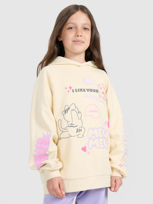 4F Bluza dresowa nierozpinana z kapturem dziewczęca - żółta