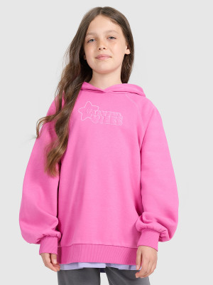 4F Bluza dresowa nierozpinana z kapturem dziewczęca - różowa