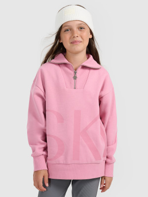4F Bluza dresowa loose nierozpinana bez kaptura dziewczęca - różowa