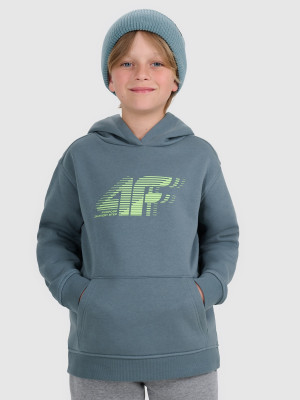 4F Bluza dresowa nierozpinana z kapturem chłopięca - turkusowa