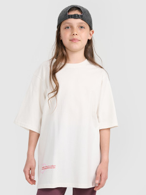 4F T-shirt oversize z nadrukiem dziewczęcy - biały