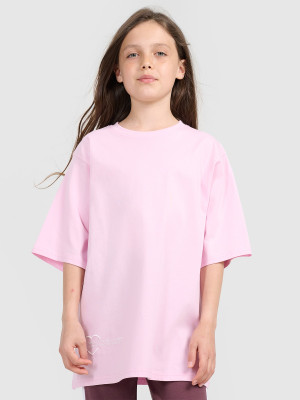 4F T-shirt oversize z nadrukiem dziewczęcy - różowy