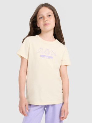 4F T-shirt regular z nadrukiem dziewczęcy - żółty