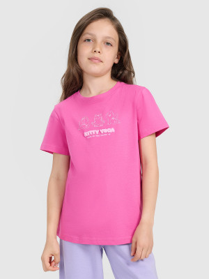 4F T-shirt regular z nadrukiem dziewczęcy - różowy