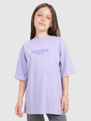 4F T-shirt oversize z nadrukiem dziewczęcy - fioletowy