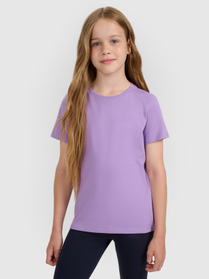4F T-shirt regular gładki dziewczęcy - fioletowa