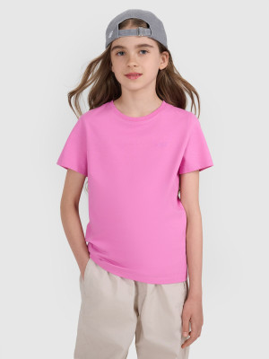 4F T-shirt regular gładki dziewczęcy - różowa