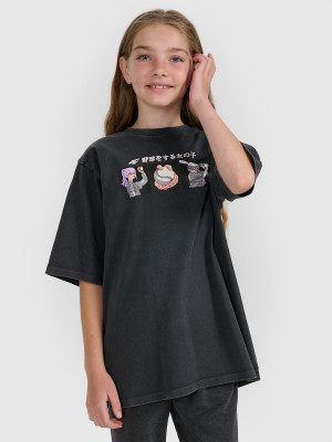 4F Tricou oversize cu imprimeu pentru fete - gri