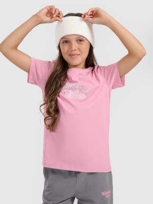 4F T-shirt regular z nadrukiem dziewczęcy - różowy