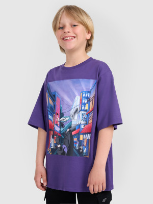4F T-shirt oversize z nadrukiem chłopięcy - fioletowy