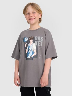 4F T-shirt oversize z nadrukiem chłopięcy - szary