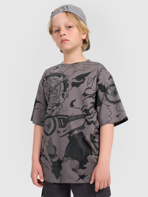 4F T-shirt oversize z nadrukiem chłopięcy - szary