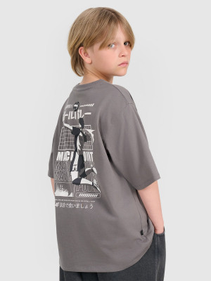 4F T-shirt oversize z nadrukiem chłopięcy - szary