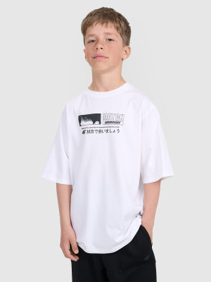 4F T-shirt oversize z nadrukiem chłopięcy - biały
