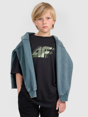 4F T-shirt oversize z nadrukiem chłopięcy - czarny