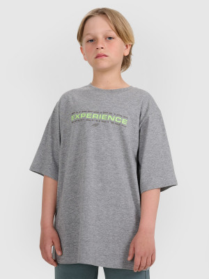 4F T-shirt oversize z nadrukiem chłopięcy - szary