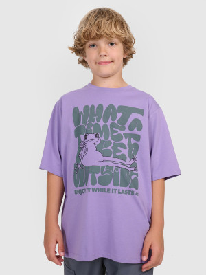 4F T-shirt oversize z nadrukiem chłopięcy - fioletowy