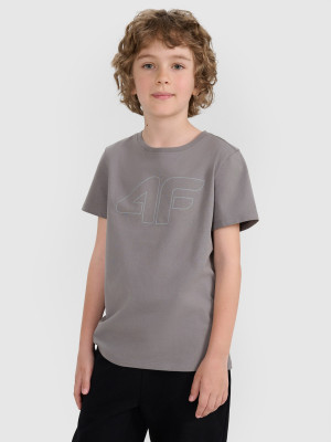 4F T-shirt regular z nadrukiem chłopięcy - szary