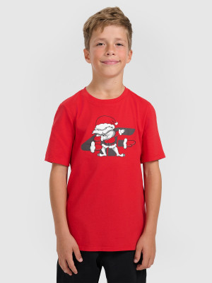 4F T-shirt regular z nadrukiem świątecznym chłopięcy - czerwony