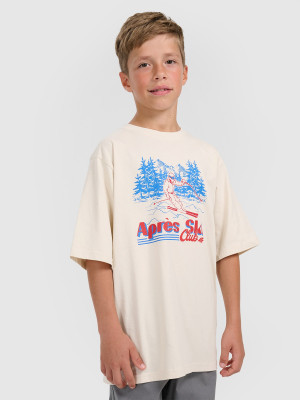 4F T-shirt loose z nadrukiem chłopięcy - biały