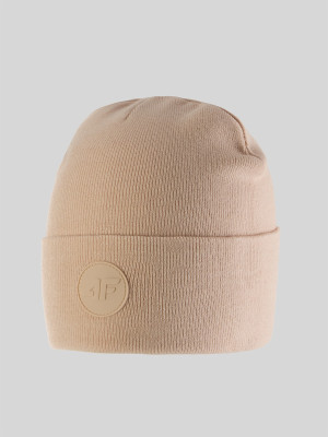 4F Czapka beanie dziewczęca - kremowa