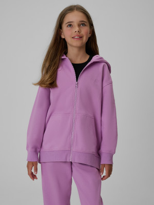 4F Bluza dresowa regular z kapturem dziewczęca - fioletowa