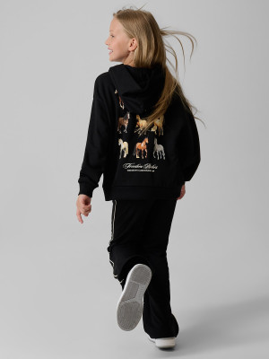 4F Bluza dresowa loose z kapturem dziewczęca - czarna