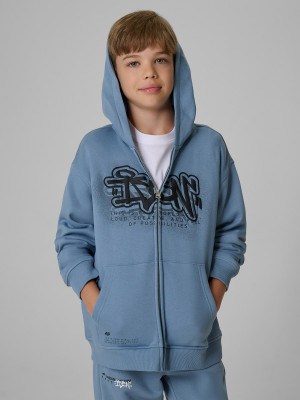 4F Bluza dresowa loose z kapturem chłopięca - denim