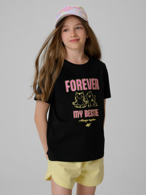 4F T-shirt regular z nadrukiem dziewczęcy - czarny