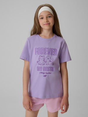 4F T-shirt regular z nadrukiem dziewczęcy - fioletowy