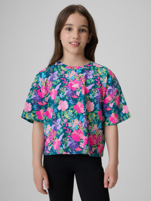 4F T-shirt boxy z nadrukiem dziewczęcy - multikolor
