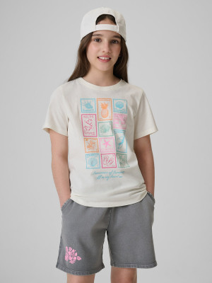 4F T-shirt regular z nadrukiem dziewczęcy - biały