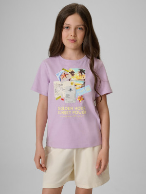 4F T-shirt regular z nadrukiem dziewczęcy - fioletowy