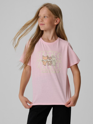 4F T-shirt regular z nadrukiem dziewczęcy - różowy