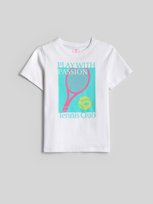 4F T-shirt regular z nadrukiem dziewczęcy - biały