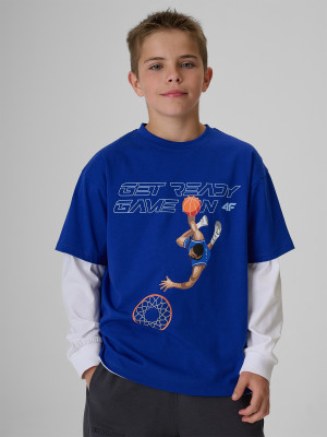 4F T-shirt regular z nadrukiem chłopięcy - niebieski
