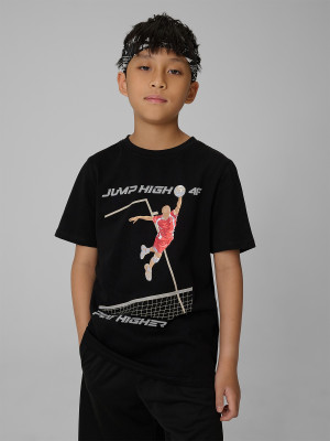 4F T-shirt regular z nadrukiem chłopięcy - czarny