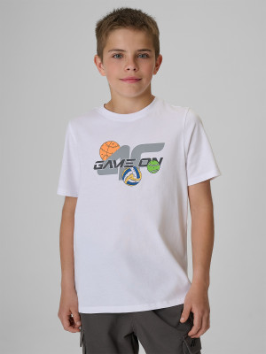 4F T-shirt regular z nadrukiem chłopięcy - biały