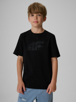 4F T-shirt regular z nadrukiem chłopięcy - czarny