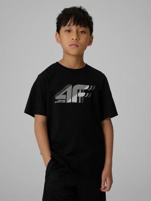 4F T-shirt regular z nadrukiem chłopięcy - czarny