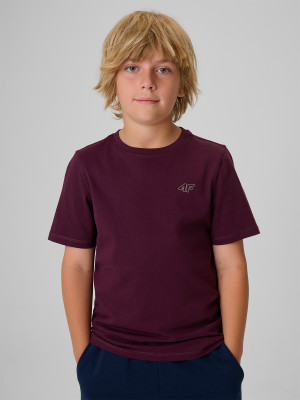 4F T-shirt regular gładki chłopięcy - burgundowy