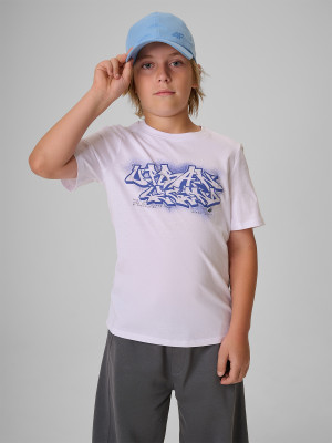 4F T-shirt regular z nadrukiem chłopięcy - biały