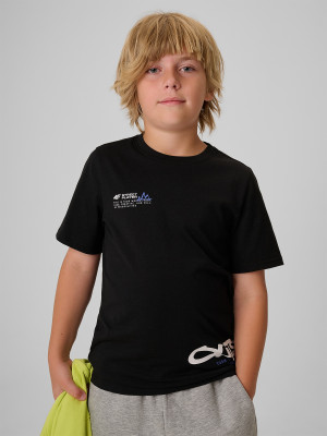 4F T-shirt regular z nadrukiem chłopięcy - czarny