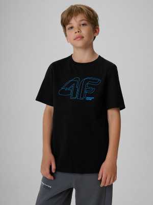 4F T-shirt regular z nadrukiem chłopięcy - czarny